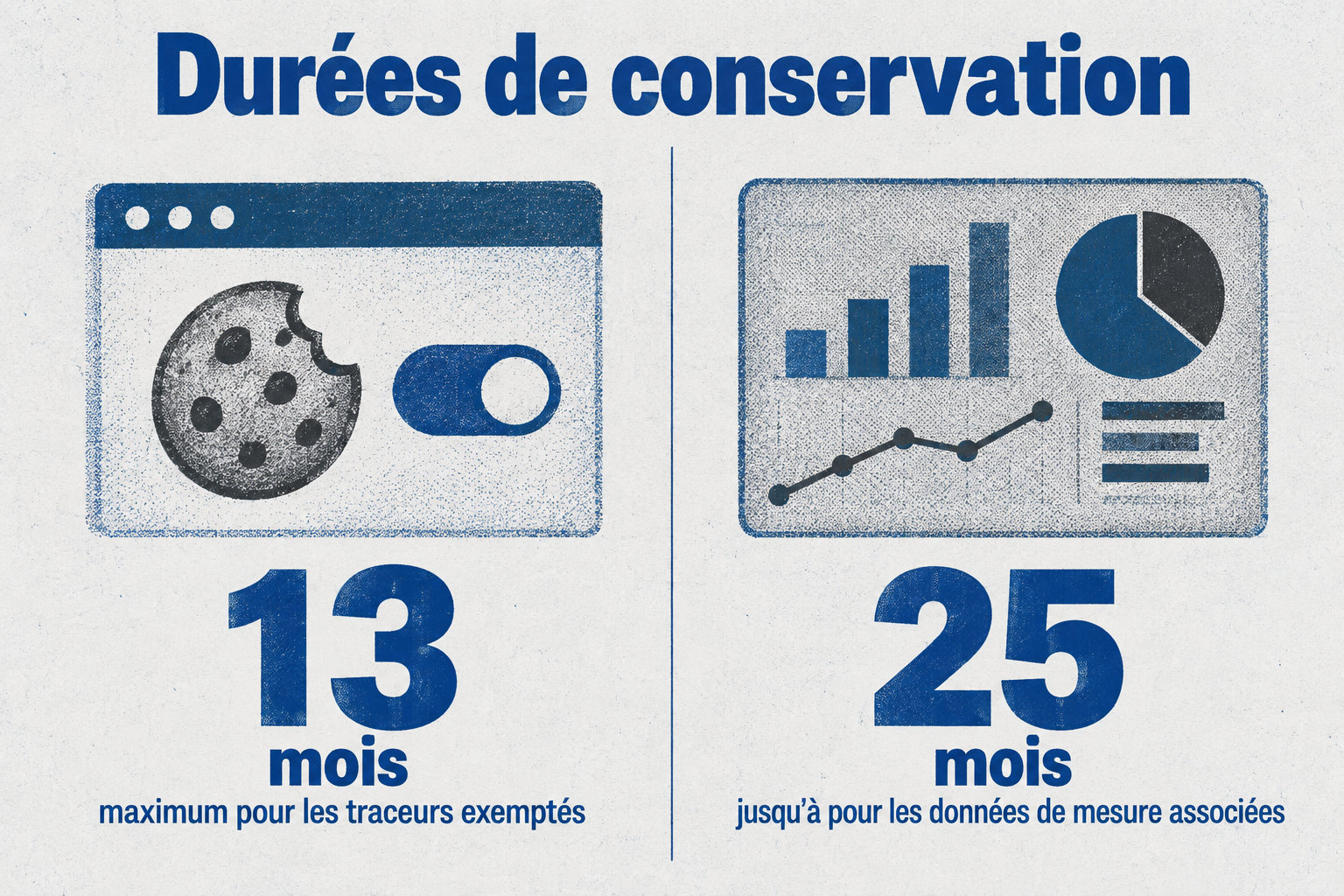 Les traceurs exemptés sont conservés 13 mois au maximum, tandis que les données de mesure associées peuvent l’être jusqu’à 25 mois.