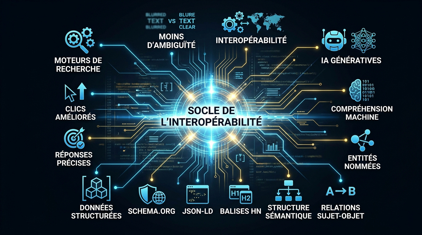 Schéma de l'interopérabilité sémantique entre le SEO et l'intelligence artificielle